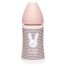 Suavinex Hygge Baby, butelka ze smoczkiem silikonowym, okrągłym, trójprzepływowym, Królik linie różowe, od urodzenia, 270 ml USZKODZONE OPAKOWANIE - miniaturka  zdjęcia produktu