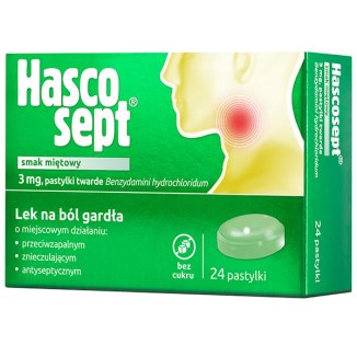 Hascosept 3 mg, smak miętowy, 24 pastylki twarde - zdjęcie produktu