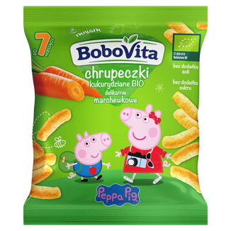 BoboVita Świnka Peppa Chrupeczki kukurydziane Bio, delikatnie marchewkowe, po 7 miesiącu, 20 g  KRÓTKA DATA - zdjęcie produktu