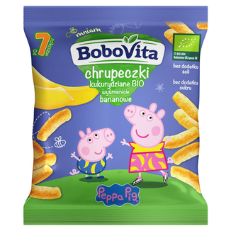 BoboVita Świnka Peppa Chrupeczki kukurydziane Bio, wyśmienicie bananowe, po 7 miesiącu, 20 g KRÓTKA DATA - zdjęcie produktu