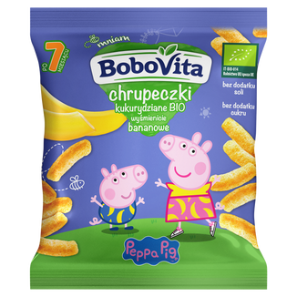 BoboVita Świnka Peppa Chrupeczki kukurydziane Bio, wyśmienicie bananowe, po 7 miesiącu, 20 g KRÓTKA DATA - zdjęcie produktu