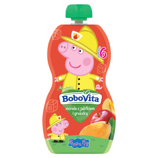 BoboVita Świnka Peppa Mus w tubce, morele z jabłkiem i gruszką, po 6 miesiącu, 100 g KRÓTKA DATA - zdjęcie produktu