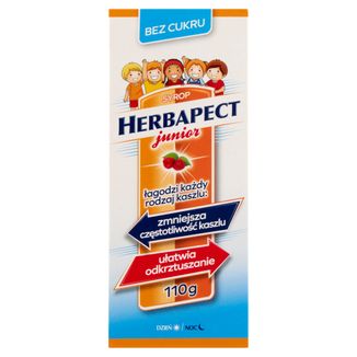 Herbapect Junior, syrop dla dzieci od 1 roku życia, smak malinowy, 110 g - zdjęcie produktu