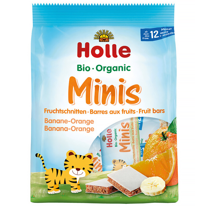 Nieznana Holle Minis Bio, mini batoniki, banan-pomarańcza, po 12 miesiącu, 100 g
