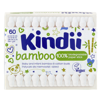Cleanic Kindii Bamboo, bawełniane patyczki dla niemowląt i dzieci, 60 sztuk - zdjęcie produktu