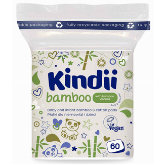 Cleanic Kindii Bamboo, bawełniane płatki dla niemowląt i dzieci, 60 sztuk - zdjęcie produktu