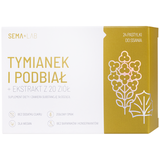 SEMA Lab Tymianek i Podbiał + ekstrakt z 20 ziół, bez cukru, 24 pastylki do ssania USZKODZONE OPAKOWANIE - zdjęcie produktu