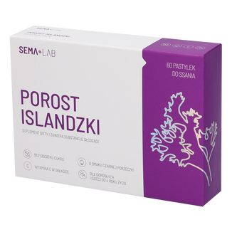SEMA Lab Porost Islandzki, smak czarnej porzeczki, 60 pastylek do ssania USZKODZONE OPAKOWANIE - zdjęcie produktu