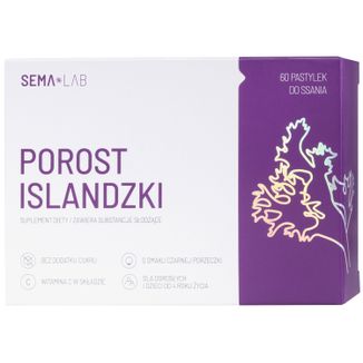 SEMA Lab Porost Islandzki, smak czarnej porzeczki, 60 pastylek do ssania USZKODZONE OPAKOWANIE - zdjęcie produktu