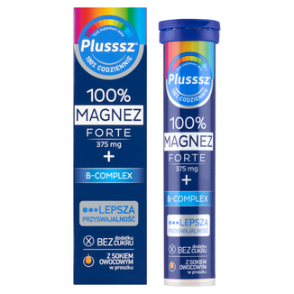 Plusssz 100% Magnez Forte + B-Complex, smak pomarańcza-grejpfrut, 20 tabletek musujących - zdjęcie produktu