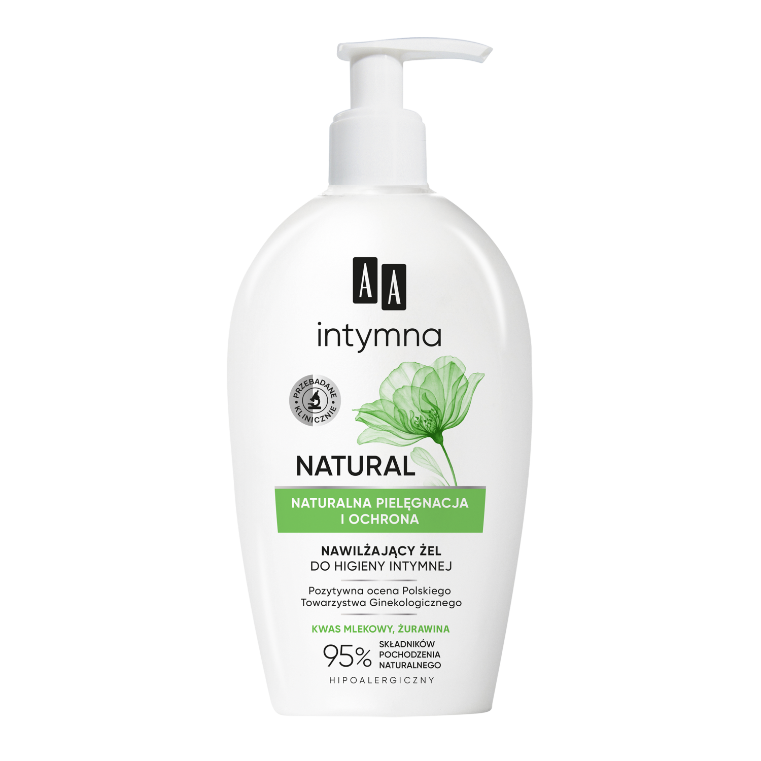 AA AA Intymna Natural 95%, Ochrona i Pielęgnacja, żel nawilżający do higieny intymnej, 300 ml — Składniki i ocena