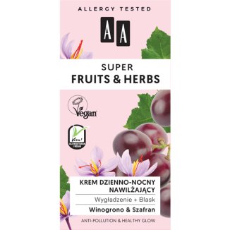 AA Super Fruits & Herbs, krem nawilżający do twarzy, winogrono i szafran, 50 ml - zdjęcie produktu