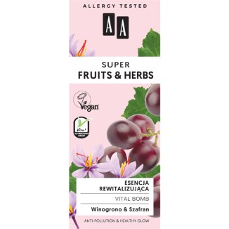 AA Super Fruits & Herbs, esencja rewitalizująca, winogrono i szafran, 30 ml - zdjęcie produktu