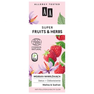 AA Super Fruits & Herbs, mgiełka nawilżająca, malina & szafran, 50 ml AA Super Fruits & Herbs, mgiełka nawilżająca, malina & szafran, 50 ml - zdjęcie produktu