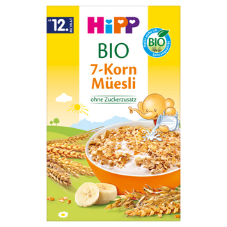 HiPP Musli, 7 zbóż z bananami, BIO, bez dodatku cukru, od 12 miesiąca, 200 g - zdjęcie produktu