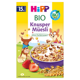 HiPP Musli, chrupiące musli z bananami i truskawkami, BIO, bez dodatku cukru, od 15 miesiąca, 200 g - miniaturka zdjęcia produktu