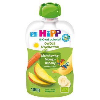 HiPP HiPPiS Mus owocowo-warzywny Bio, marchewka, mango, banany, po 5 miesiącu, 100 g - zdjęcie produktu