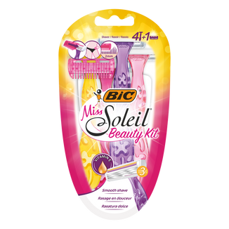 BIC Miss Soleil Beauty Kit, maszynka do golenia dla kobiet, trzyostrzowa, 4 sztuki + trymer - zdjęcie produktu