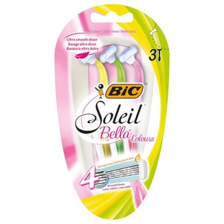 BIC Soleil Bella Colours, maszynka do golenia dla kobiet, jednorazowa, czteroostrzowa, 3 sztuki - zdjęcie produktu