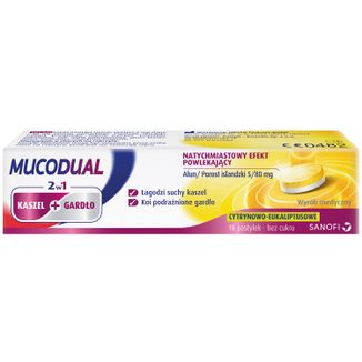 Mucodual 2w1, pastylki do ssania, 18 sztuk Mucodual 2w1, pastylki do ssania, 18 sztuk - zdjęcie produktu