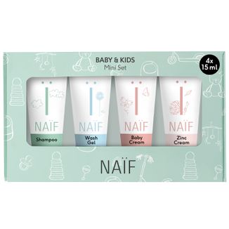 Zestaw mini Naif Baby & Kids, żel do mycia, 15 ml + krem pod pieluszkę, 15 ml + krem pielęgnujący, 15 ml + szampon, 15 ml - zdjęcie produktu