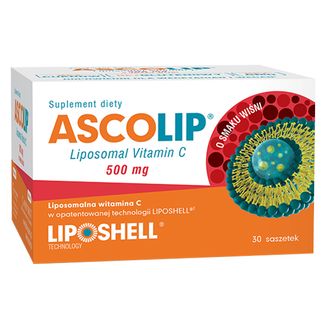 Ascolip, liposomalna witamina C 500 mg, smak wiśniowy, żel doustny, 5 g x 30 saszetek KRÓTKA DATA - zdjęcie produktu