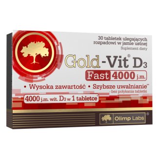 Olimp, Gold-Vit D3 4000  j.m. Fast, smak jabłkowy, 30 tabletek - zdjęcie produktu