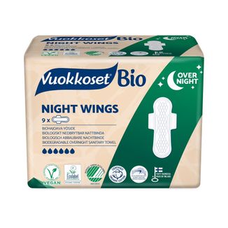 Vuokkoset, podpaski z bawełny ekologicznej na noc, 100% Bio, Normal Wings, 9 sztuk - zdjęcie produktu