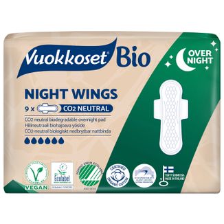 Vuokkoset, podpaski z bawełny ekologicznej na noc, 100% Bio, Normal Wings, 9 sztuk - zdjęcie produktu