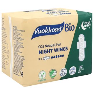 Vuokkoset, podpaski ze skrzydełkami na noc, 100% Bio, Normal Wings, 9 sztuk - zdjęcie produktu