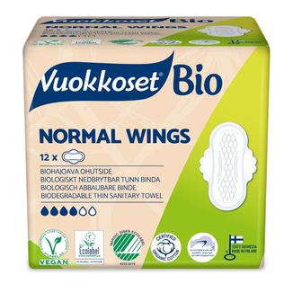Vuokkoset, podpaski z bawełny ekologicznej, 100% Bio, Normal Wings, 12 sztuk - zdjęcie produktu