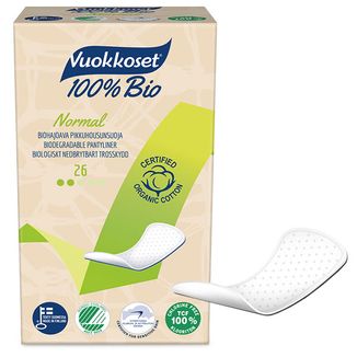 Vuokkoset, wkładki higieniczne z organicznej bawełny, 100% Bio, Normal, 26 sztuk USZKODZONE OPAKOWANIE - zdjęcie produktu