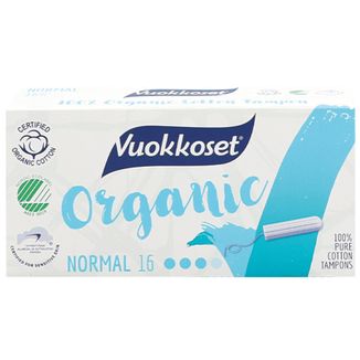 Tampony bawełniane organiczne Vuokkoset, bez aplikatora, Normal, 16 sztuk - zdjęcie produktu