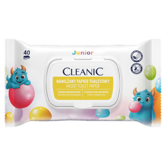 Cleanic Junior, nawilżany papier toaletowy, bubble gum, 40 sztuk Cleanic Junior, nawilżany papier toaletowy, bubble gum, 40 sztuk - zdjęcie produktu