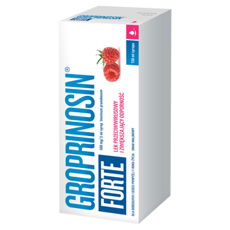 Groprinosin Forte 500 mg/ 5 ml, syrop dla dzieci powyżej 1 roku i dorosłych, smak malinowy, 150 ml USZKODZONE OPAKOWANIE - zdjęcie produktu