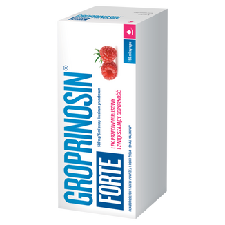 Groprinosin Forte 500 mg/ 5 ml, syrop dla dzieci powyżej 1 roku i dorosłych, smak malinowy, 150 ml - zdjęcie produktu