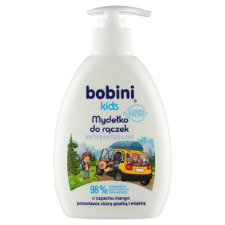 Bobini Kids, antybakteryjne mydełko do rączek, z dozownikiem, mango, 300 ml KRÓTKA DATA Bobini Kids, antybakteryjne mydełko do rączek, z dozownikiem, mango, 300 ml KRÓTKA DATA - zdjęcie produktu