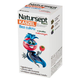 Natursept Med Kaszel, lizaki bez cukru, smak malinowy, powyżej 3 lat, 6 sztuk USZKODZONE OPAKOWANIE - zdjęcie produktu