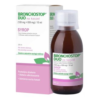 Bronchostop Duo na kaszel (120 mg + 830 mg)/ 15 ml, syrop, 120 ml USZKODZONE OPAKOWANIE Bronchostop Duo na kaszel (120 mg + 830 mg)/ 15 ml, syrop, 120 ml USZKODZONE OPAKOWANIE - zdjęcie produktu