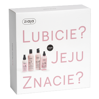 Zestaw Ziaja Jeju Różowa, żel pod prysznic i do kąpieli, 300 ml + szampon do włosów, 300 ml + dwufazowa odżywka do włosów, 125 ml + mgiełka do twarzy i ciała, 200 ml USZKODZONE OPAKOWANIE - zdjęcie produktu