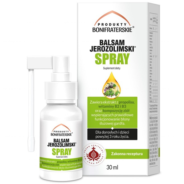 Nieznana Produkty Bonifraterskie Balsam Jerozolimski, spray dla dzieci powyżej 3 roku życia i dorosłych, 30 ml