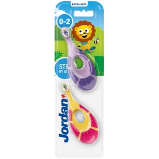 Jordan Step by Step, szczoteczka do zębów dla dzieci, 0-2 lata, Extra Soft, 2 sztuki USZKODZONE OPAKOWANIE - zdjęcie produktu