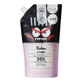 Yope Kokos i Mięta, naturalne mydło do rąk dla dzieci, zapas, 400 ml - zdjęcie produktu