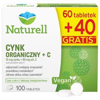 Naturell Cynk Organiczny + C, 60 tabletek + 40 tabletek gratis USZKODZONE OPAKOWANIE - zdjęcie produktu