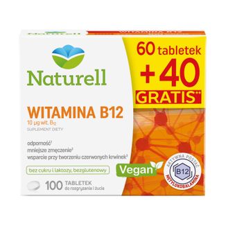 Naturell Witamina B12 10 µg, 60 tabletek do rozgryzania i żucia + 40 tabletek gratis - zdjęcie produktu