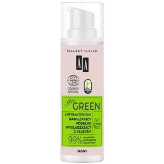 AA Go Green, nawilżający podkład wygładzający z selerem, antybakteryjny, jasny, 30 ml AA Go Green, nawilżający podkład wygładzający z selerem, antybakteryjny, jasny, 30 ml - zdjęcie produktu