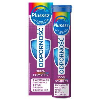Plusssz 100% Odporność Complex, smak malina-czarny bez, 20 tabletek musujących - zdjęcie produktu