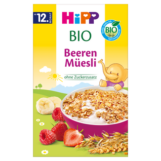 HiPP Musli, truskawki-maliny, BIO, bez dodatku cukru, od 12 miesiąca, 200 g - zdjęcie produktu