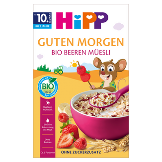 HiPP Musli, truskawki-maliny, BIO, bez dodatku cukru, od 12 miesiąca, 200 g - zdjęcie produktu