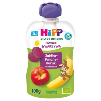 HiPP Owoce & Warzywa Bio, jabłka, banany, buraki, po 5 miesiącu, 100 g - zdjęcie produktu